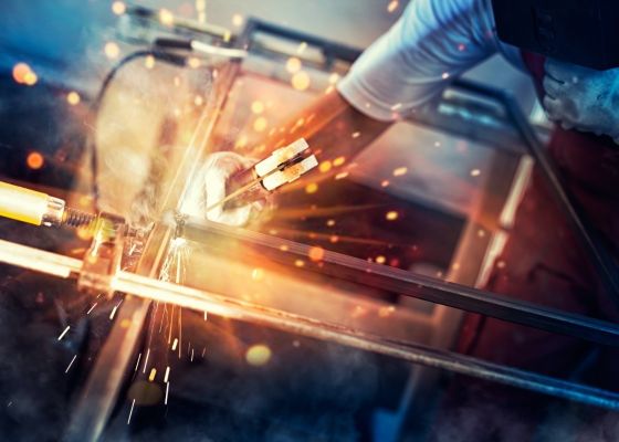Industrial scene sparks welding