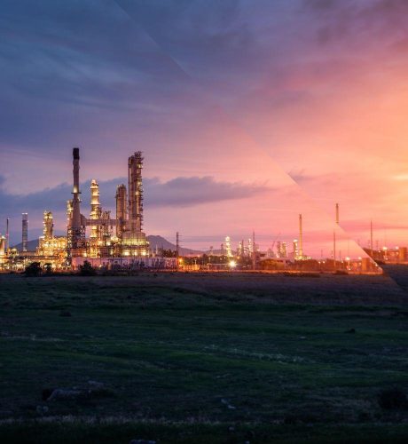 Industrial setting at dusk