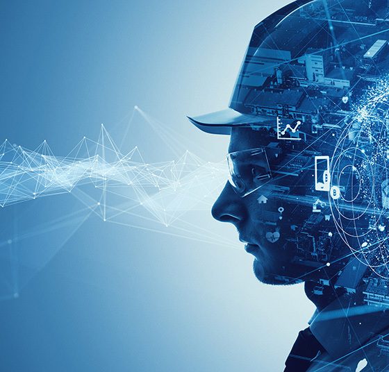 Smart industry worker in blue