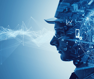 Industrial worker seeing the world in digital