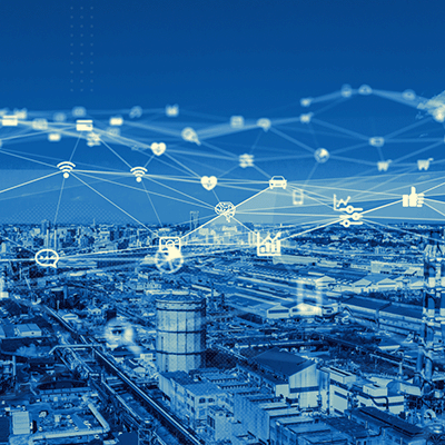Industrial site showing digital predictive analytics overlay